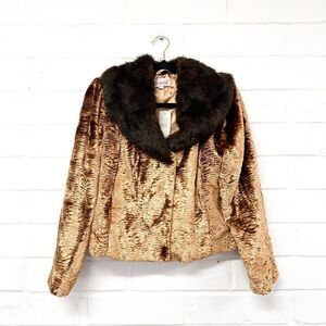 Surrealist Copper Faux Fur Jacket